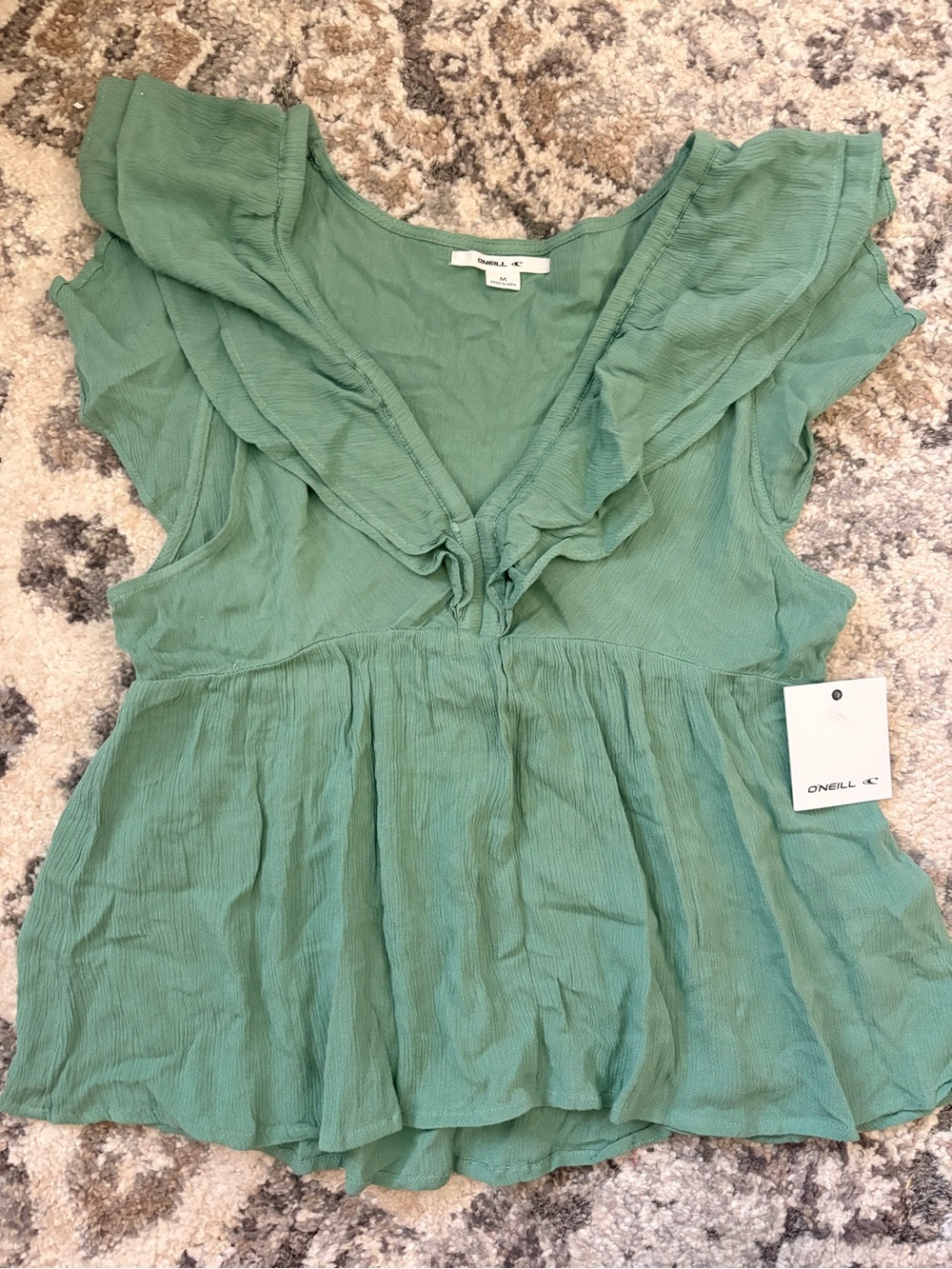 O'Neill Mint Green Ruffle Peplum V-Neck Top